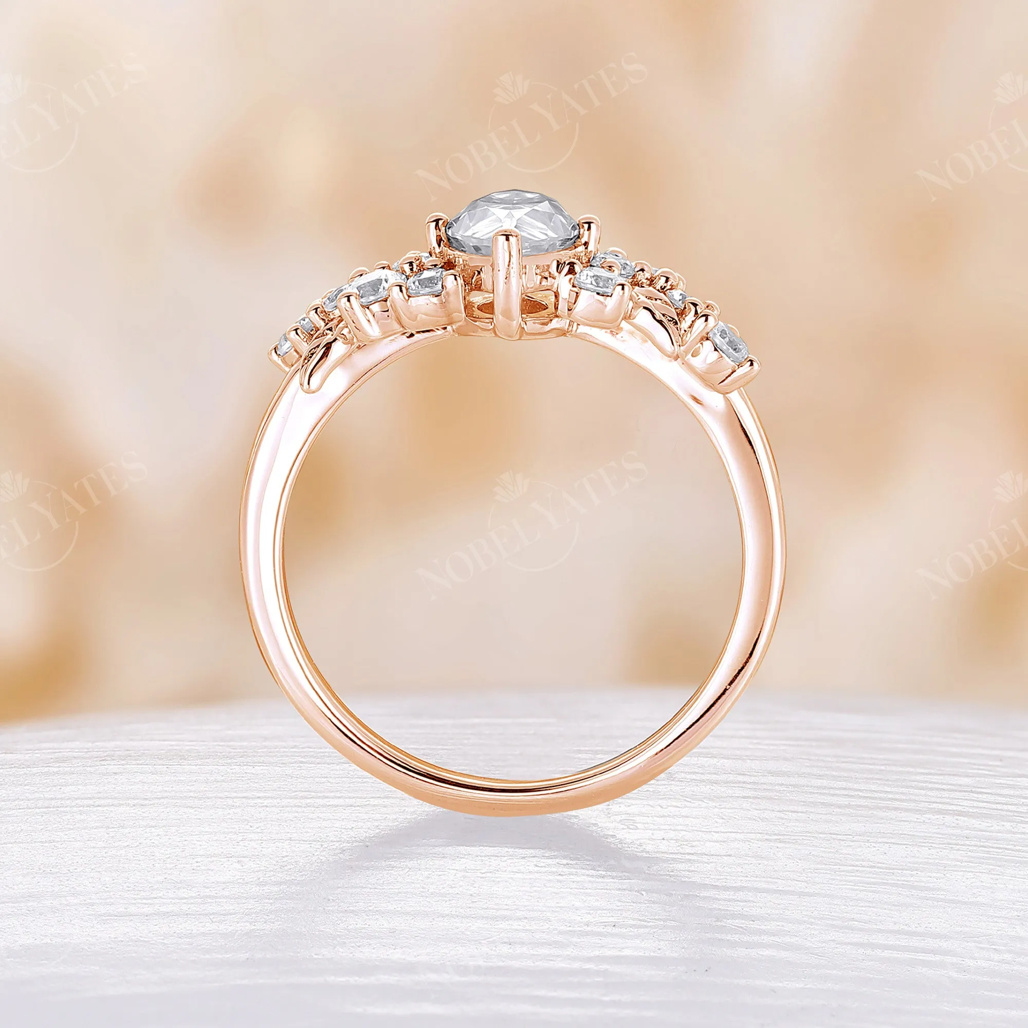 Marquise Moissanite Nature Cluster Engagement Ring Rose Gold