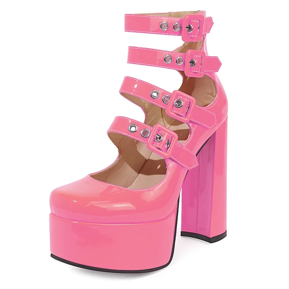 Marry Janes Buckle Platform Punk Chunky Pink Shoes