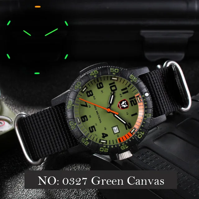 Men's Green Ronda Carbon Fiber Quartz Tritium Movement Diving Watch