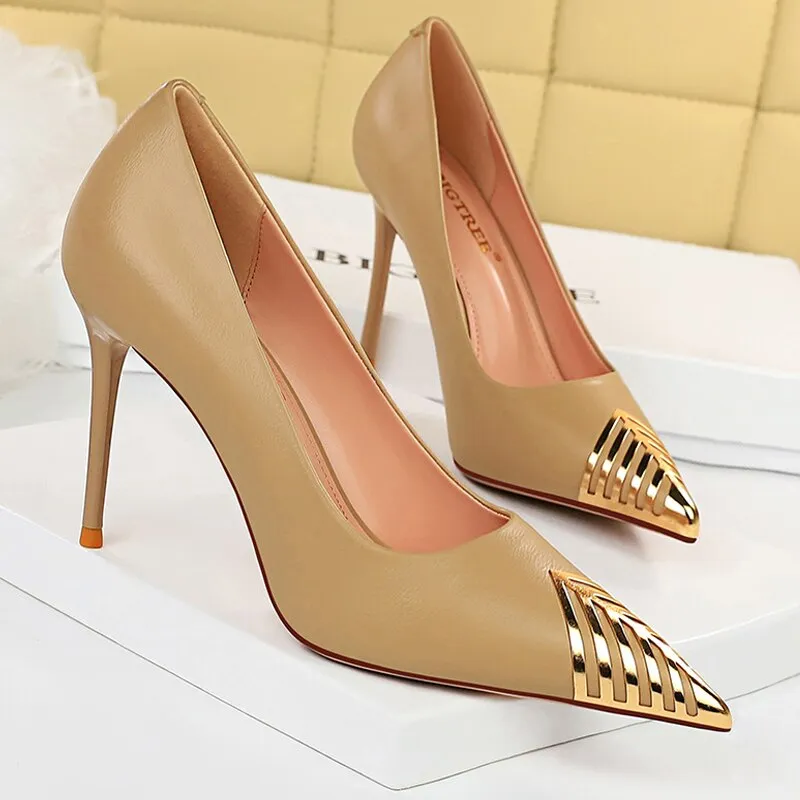 Metal Pointed Toe High Heels Stiletto Party Heels