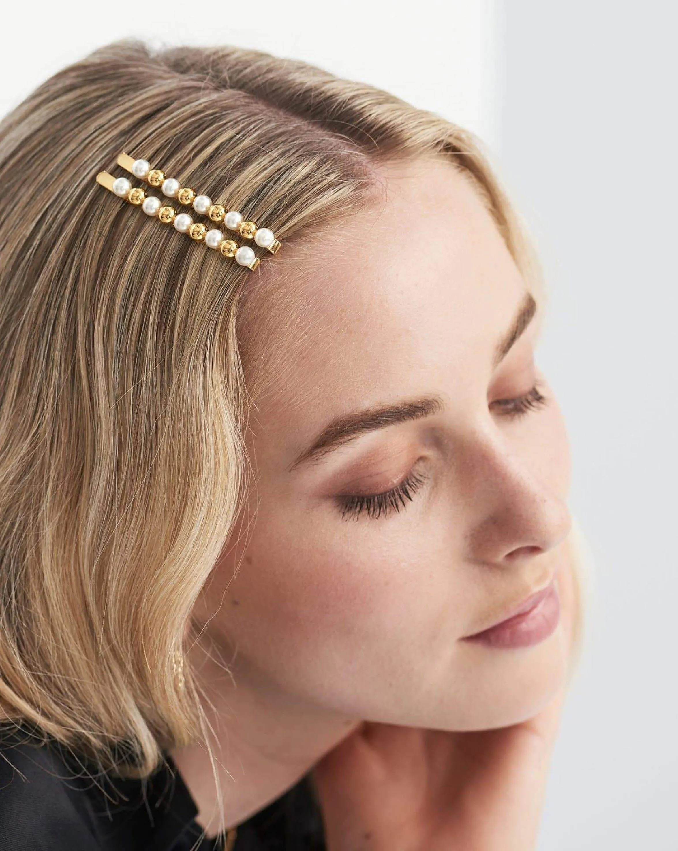 Mini Sphere Beaded Hair Clip Set | 18ct Gold Plated/Faux Pearl