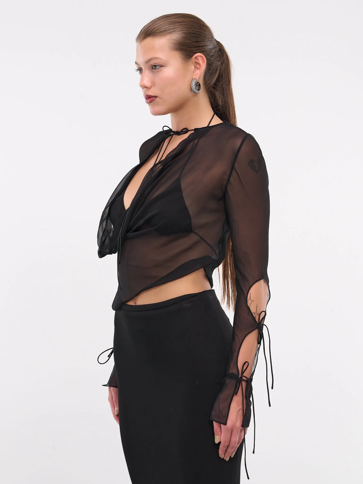 Mobius Long Sleeve Tie Top (24021196-BLACK)