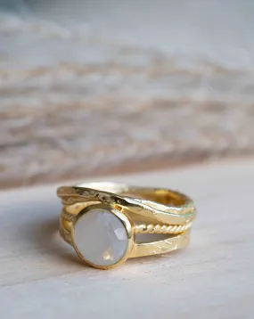 Moonstone Gold Plated Ring *  Statement Ring * Gemstone Ring * Rainbow Moonstone * Gold Ring  * BJR299