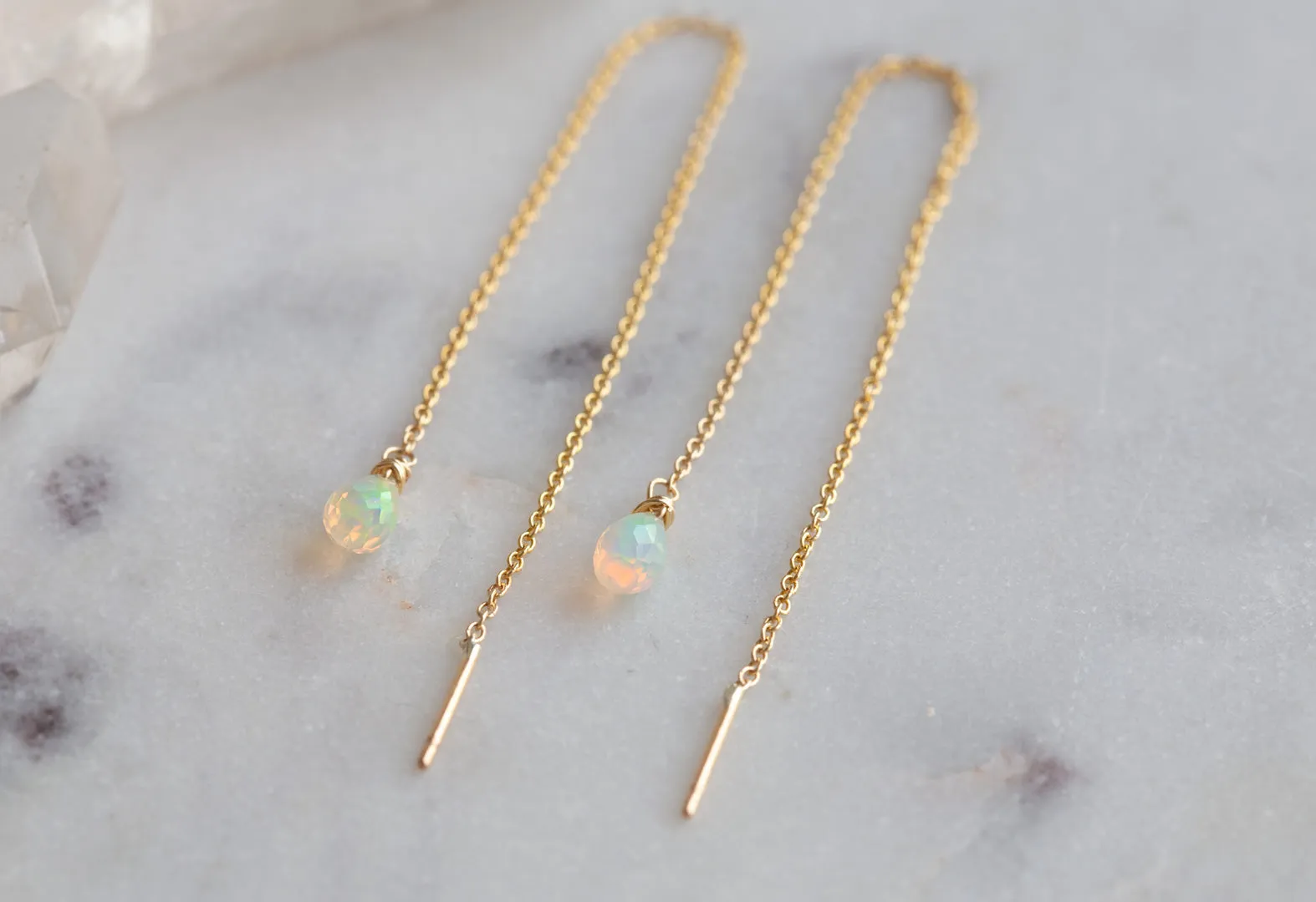 Natural Opal Thread Earrings