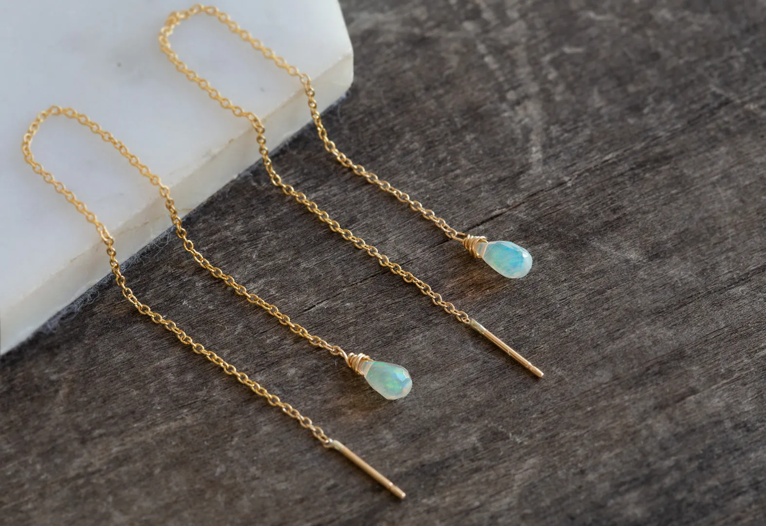 Natural Opal Thread Earrings