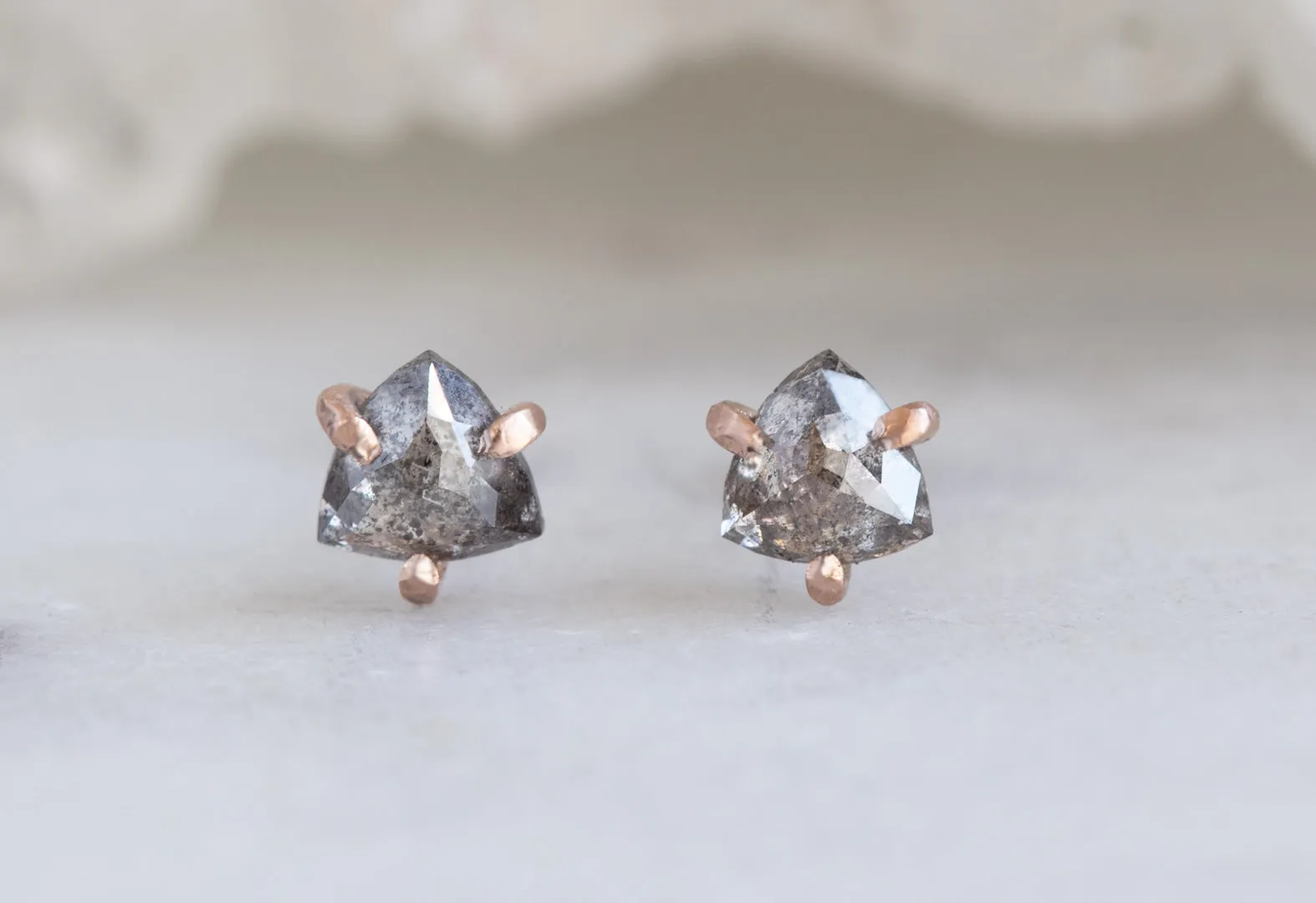 Natural Rose Cut Diamond Trillion Stud Earrings