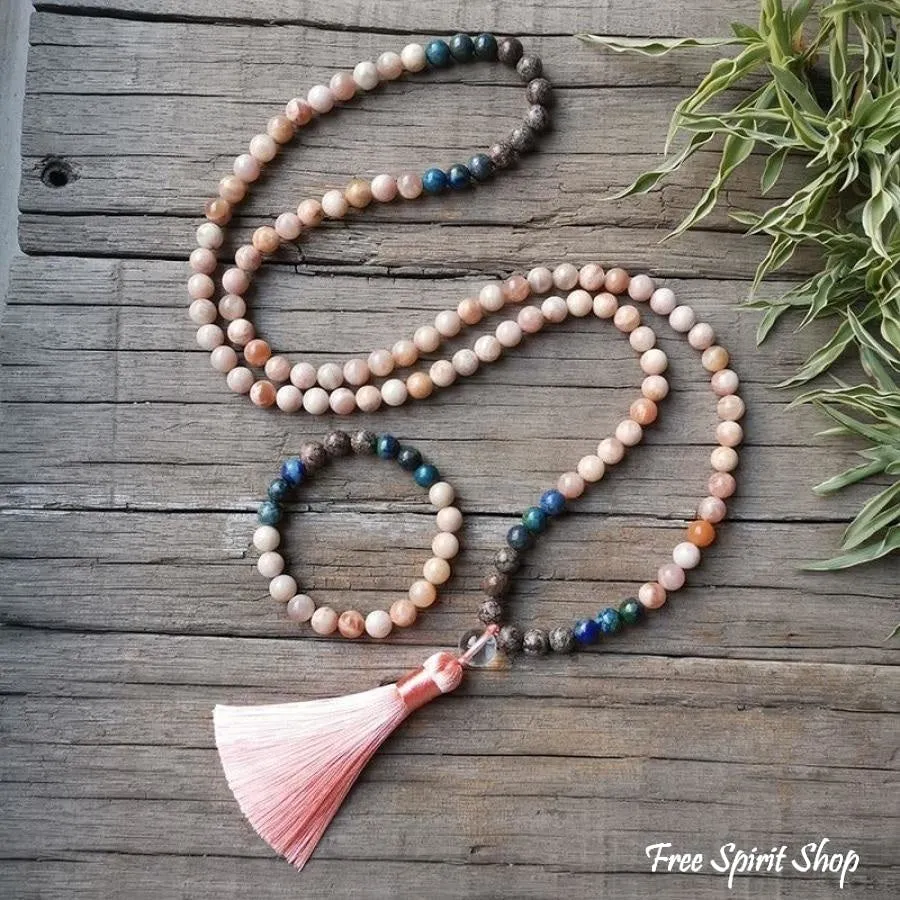 Natural Sunstone & Chrysocolla Mala Bead Necklace / Bracelet