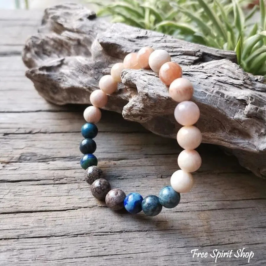 Natural Sunstone & Chrysocolla Mala Bead Necklace / Bracelet