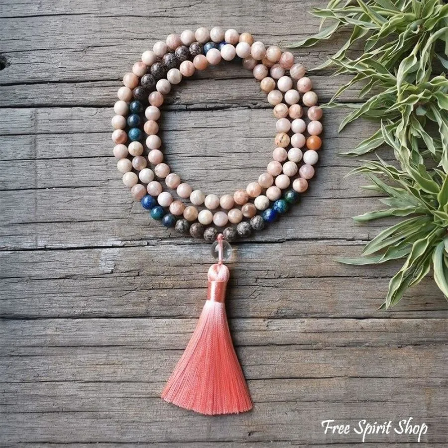 Natural Sunstone & Chrysocolla Mala Bead Necklace / Bracelet