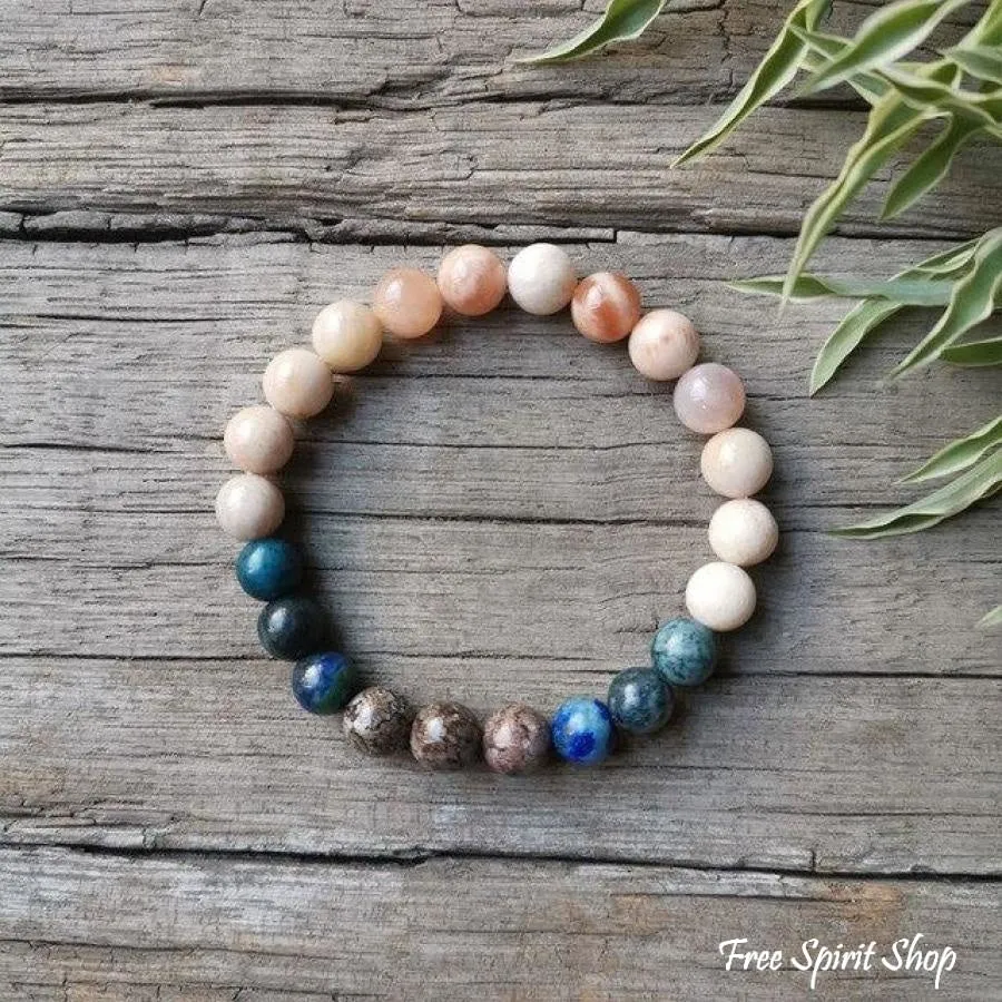 Natural Sunstone & Chrysocolla Mala Bead Necklace / Bracelet