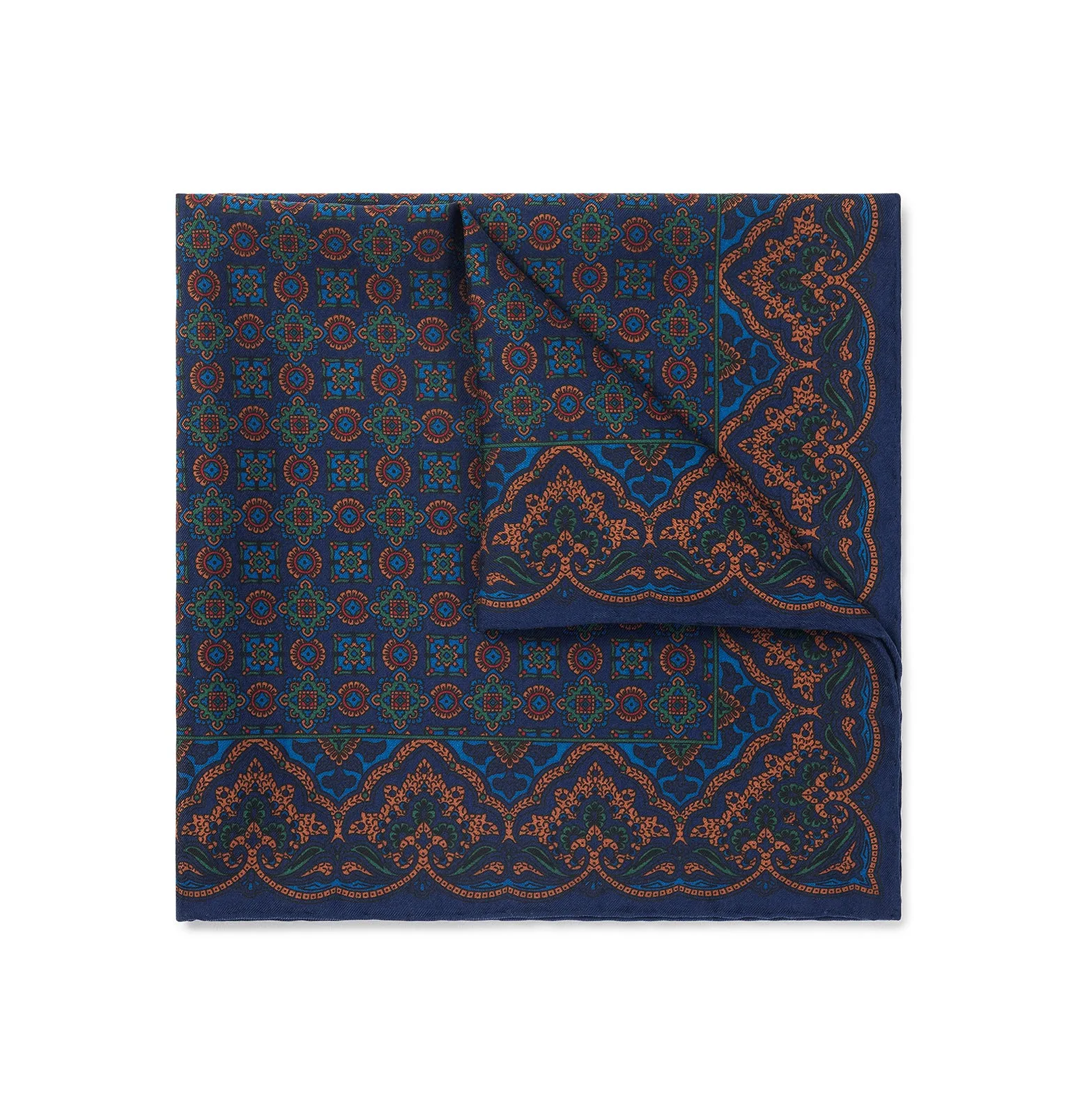 Navy and Rustic Orange Madder Silk Pocket Square