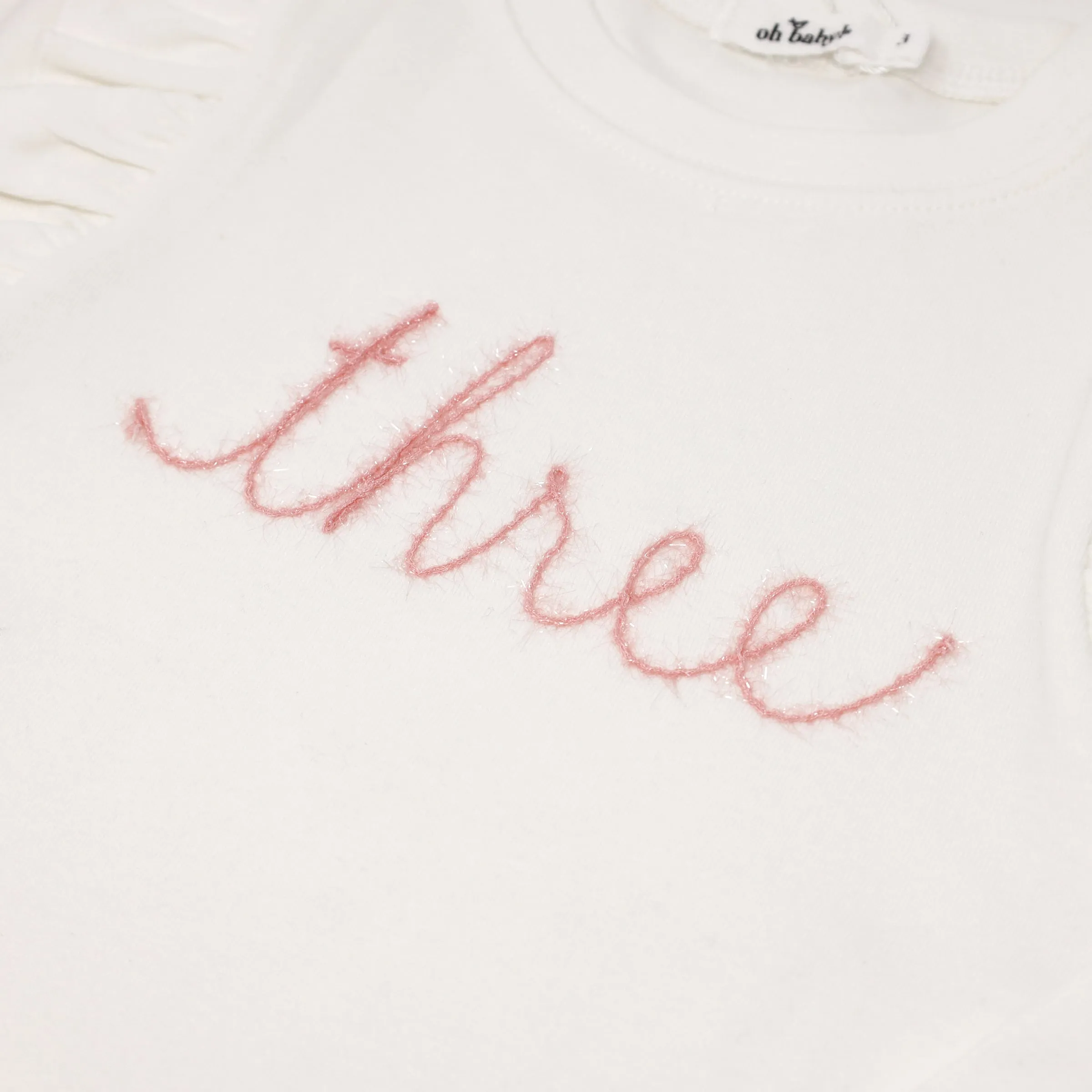 oh baby! three Pink Eyelash Millie Long Sleeve Birthday Tee - Cream