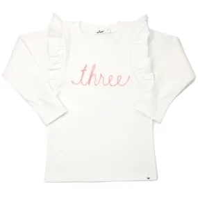 oh baby! three Pink Eyelash Millie Long Sleeve Birthday Tee - Cream