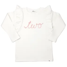 oh baby! two Pink Eyelash Millie Long Sleeve Birthday Tee - Cream