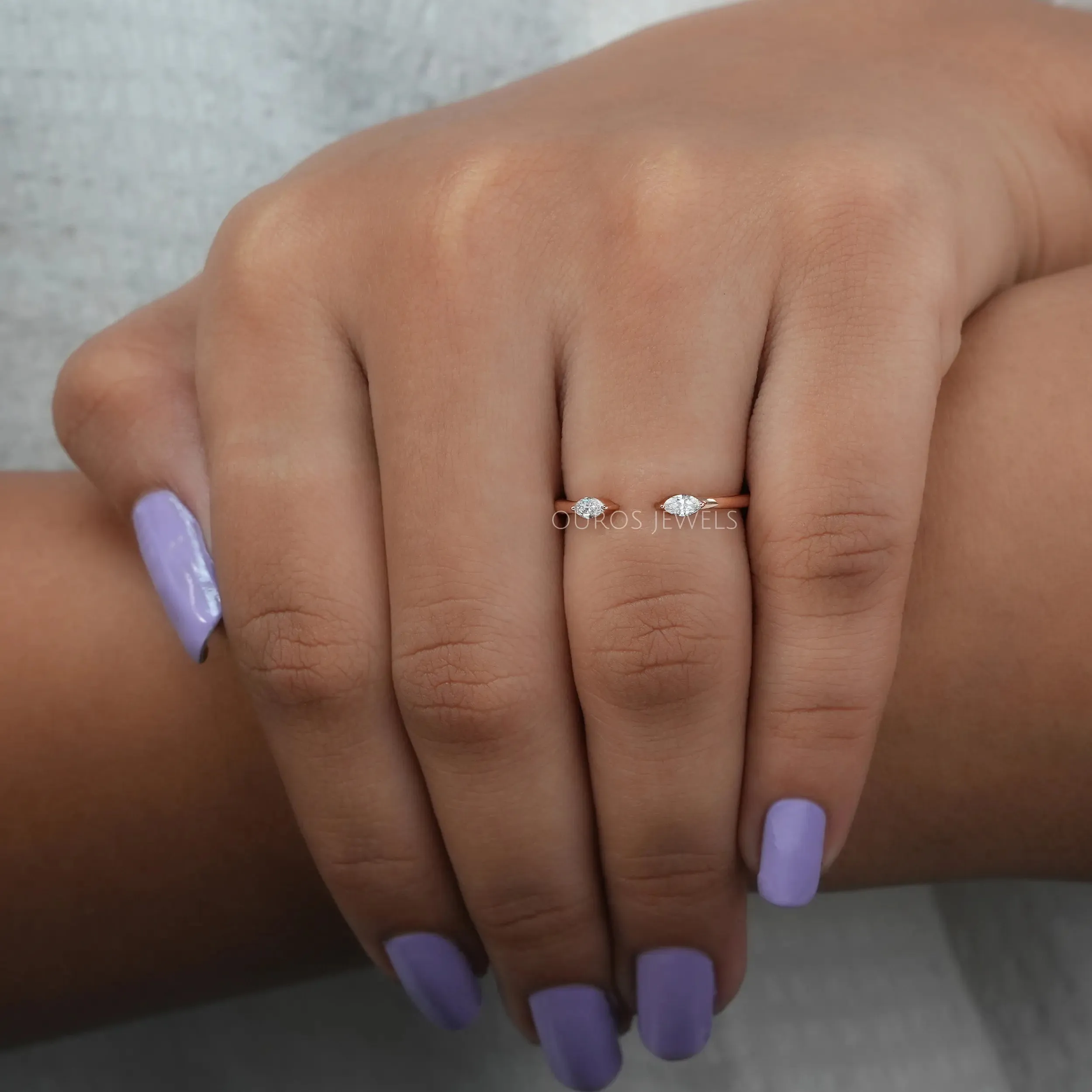 Open Cuff Two Stone Marquise Diamond Dainty Ring