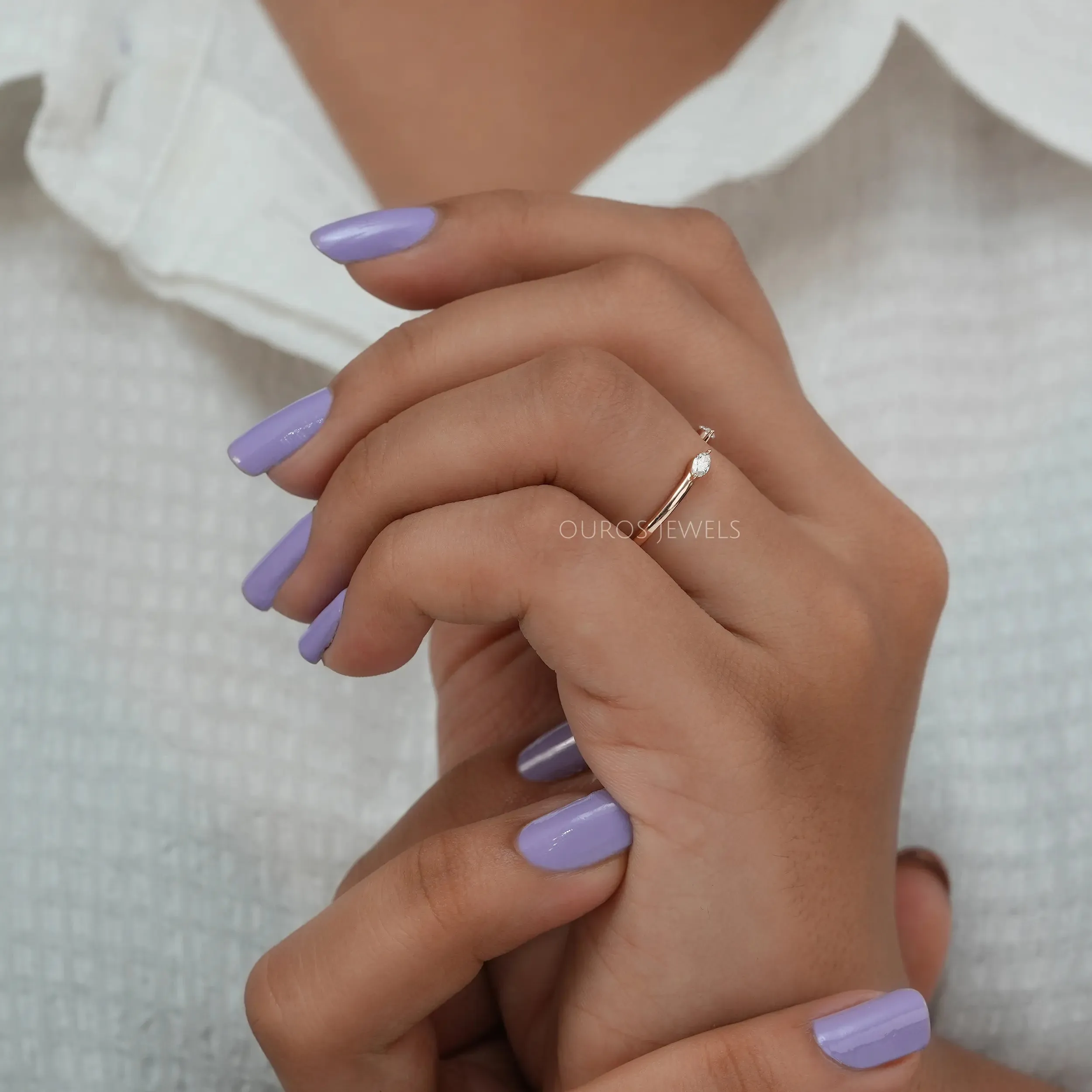 Open Cuff Two Stone Marquise Diamond Dainty Ring