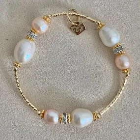 Peach White Pearls La Grace Bracelet