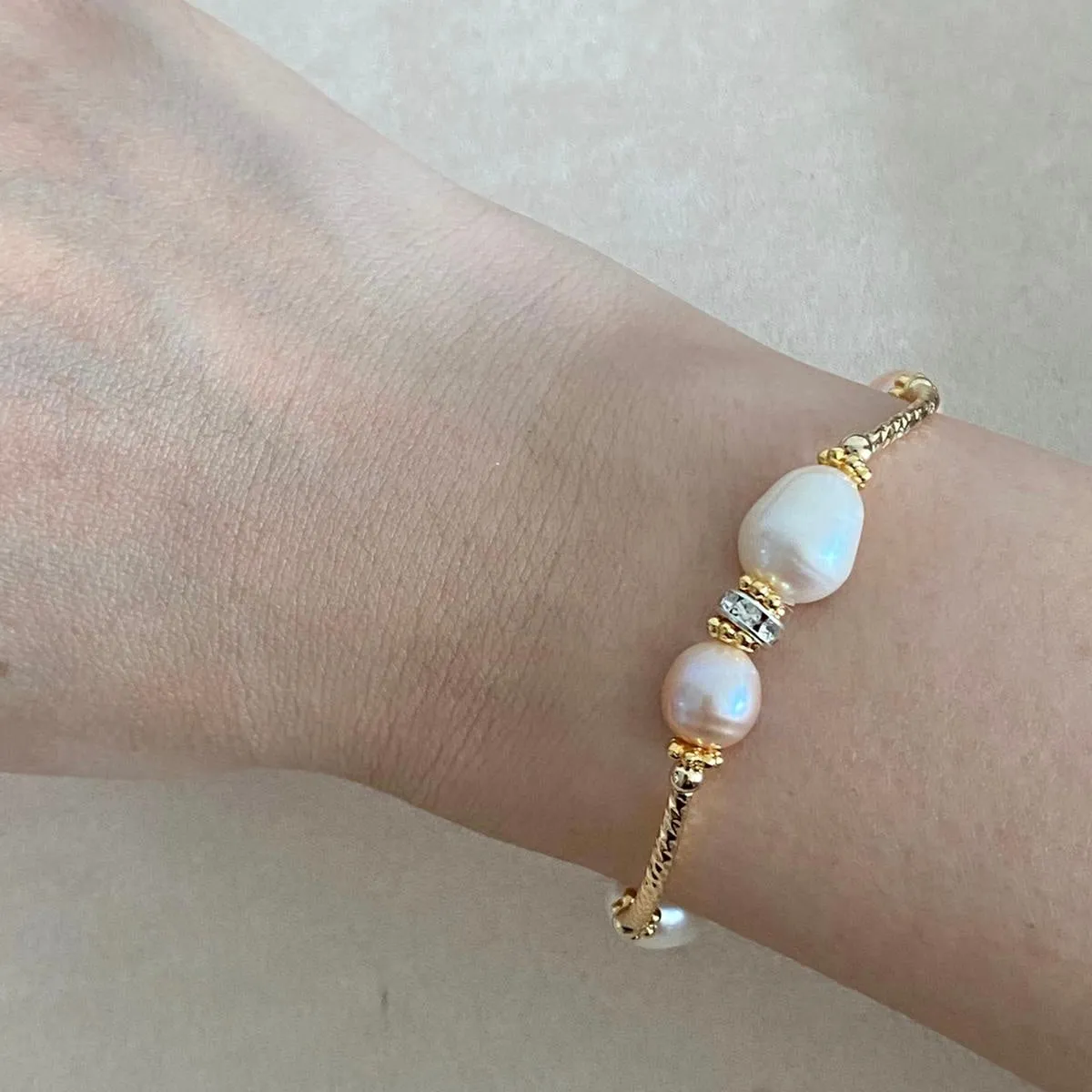 Peach White Pearls La Grace Bracelet