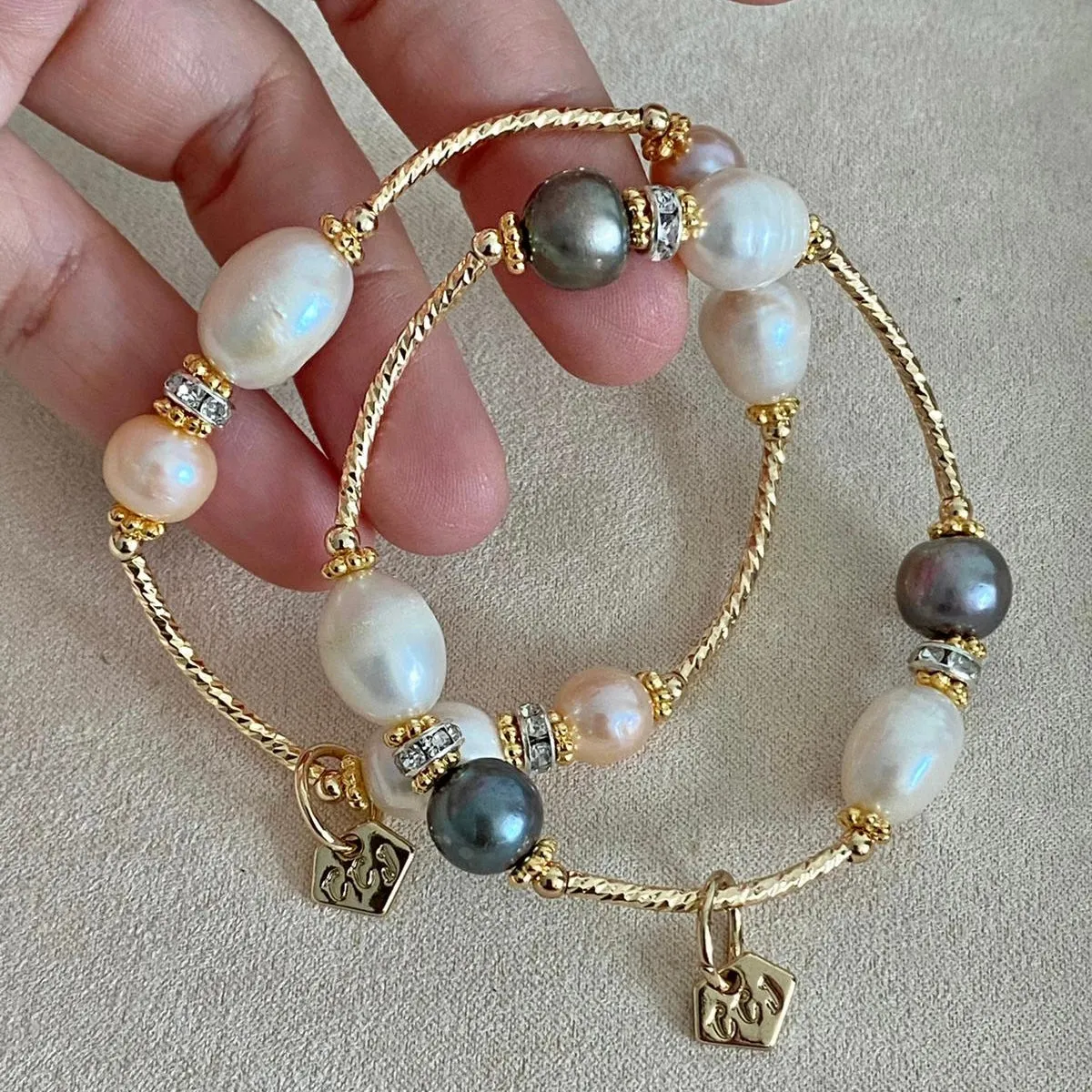 Peach White Pearls La Grace Bracelet