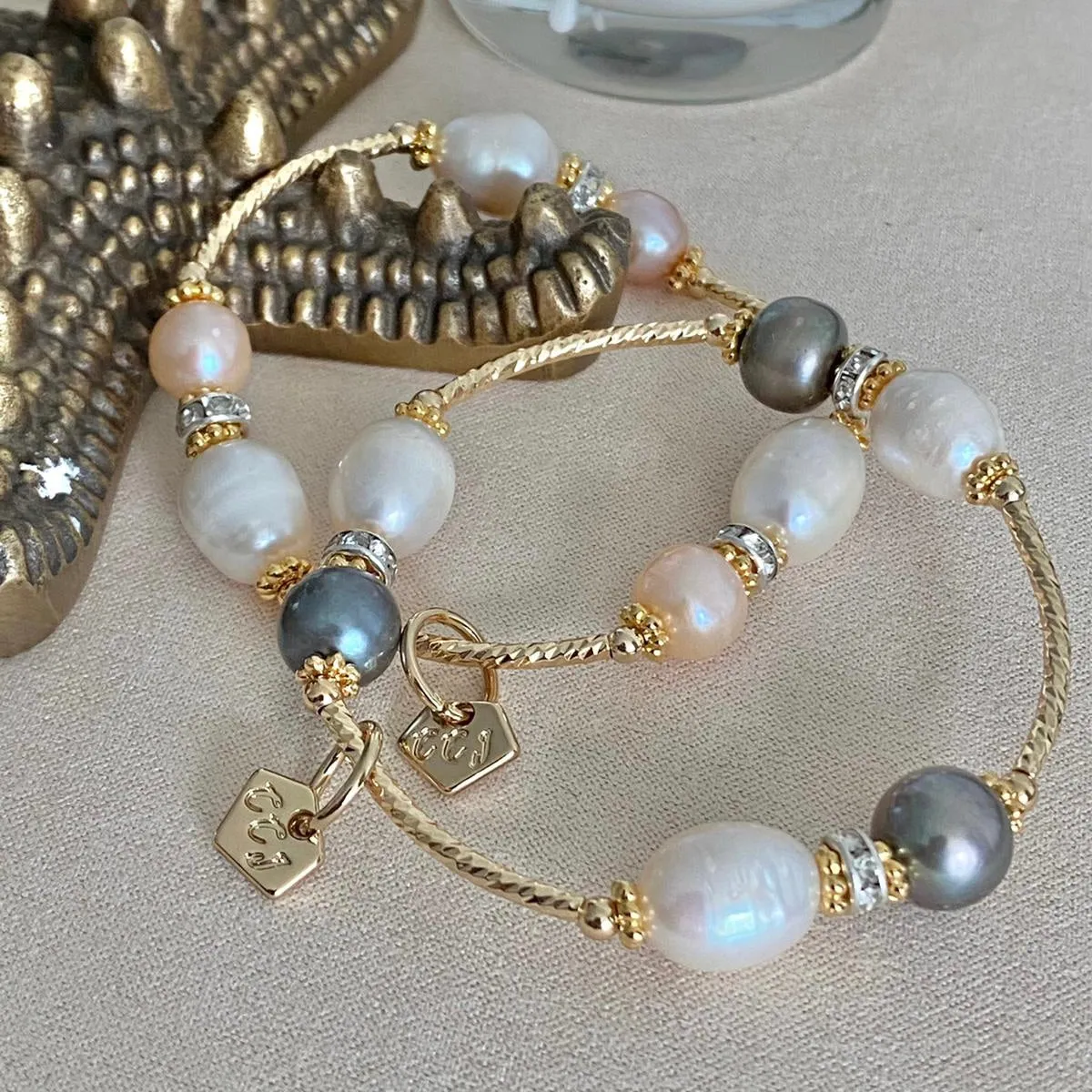 Peach White Pearls La Grace Bracelet