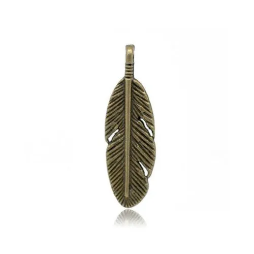 Pendants, Tibetan Style, Feather, Double-Sided, Antique Bronze, Alloy, 29.5mm