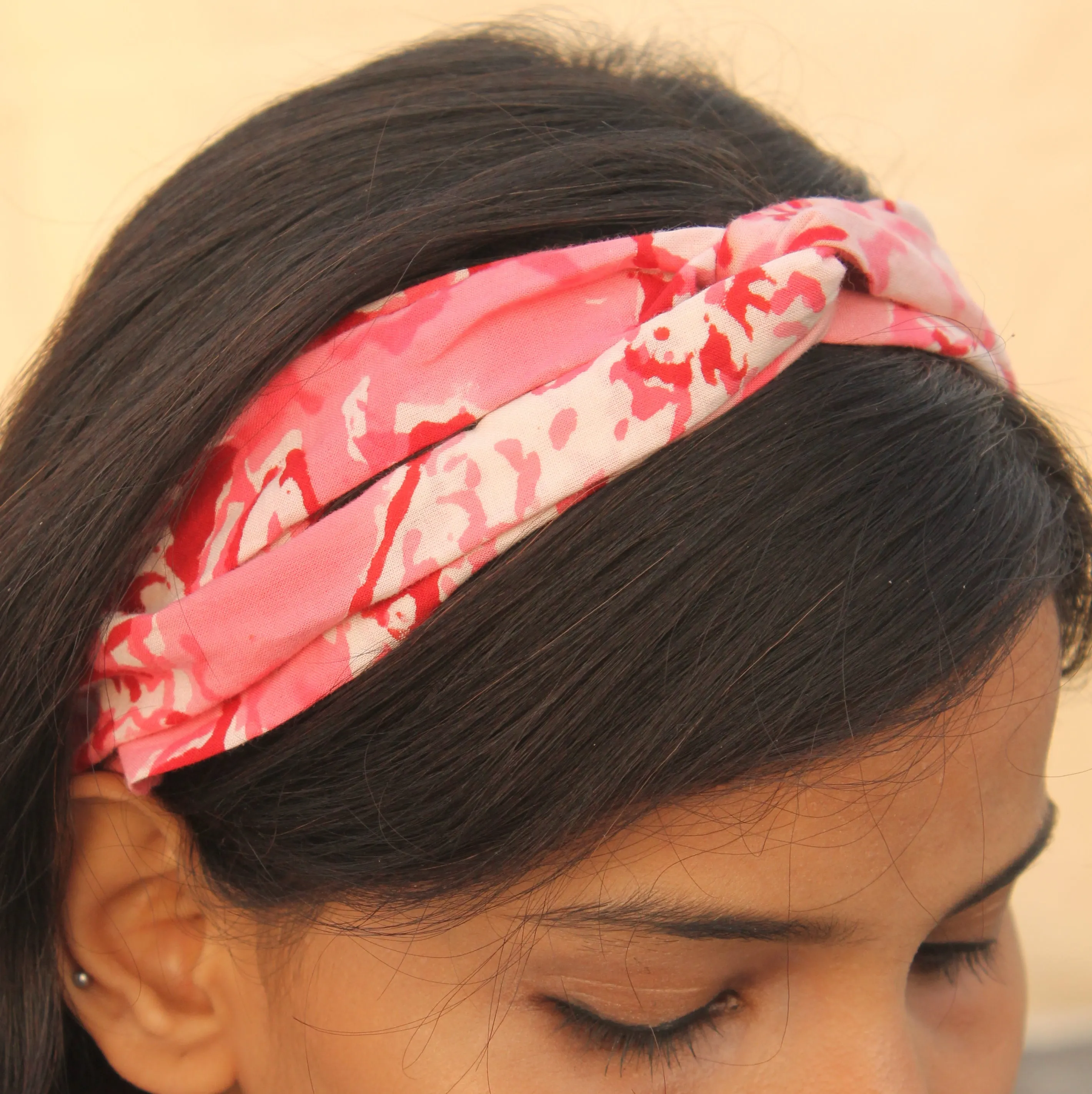 Pink block printed headband