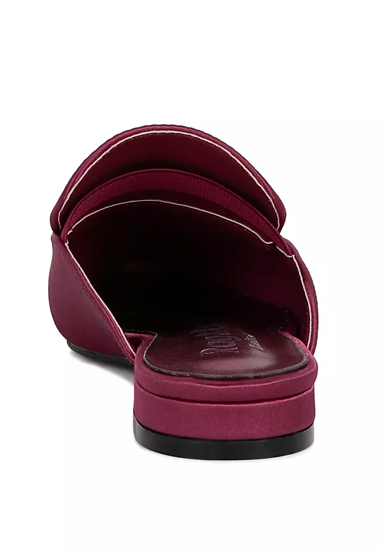 Rag & CO. Diamante Brooch Satin Mules in Burgundy