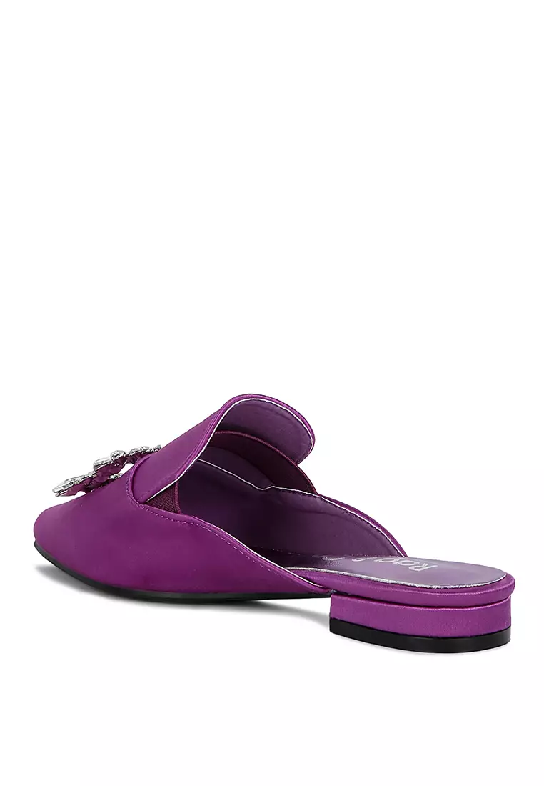 Rag & CO. Diamante Brooch Satin Mules in Purple