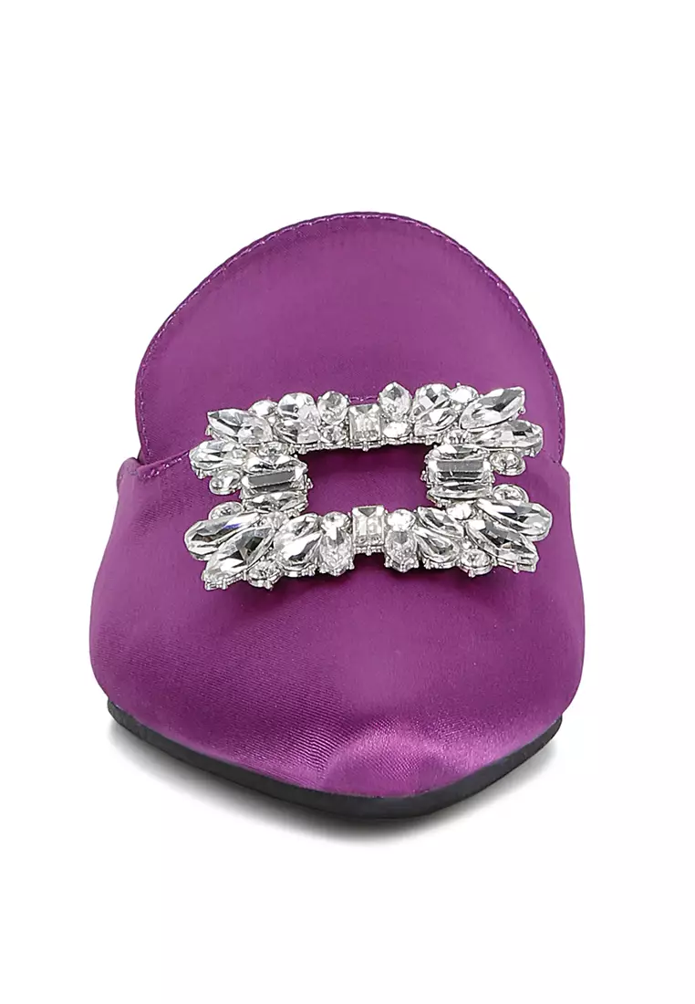 Rag & CO. Diamante Brooch Satin Mules in Purple