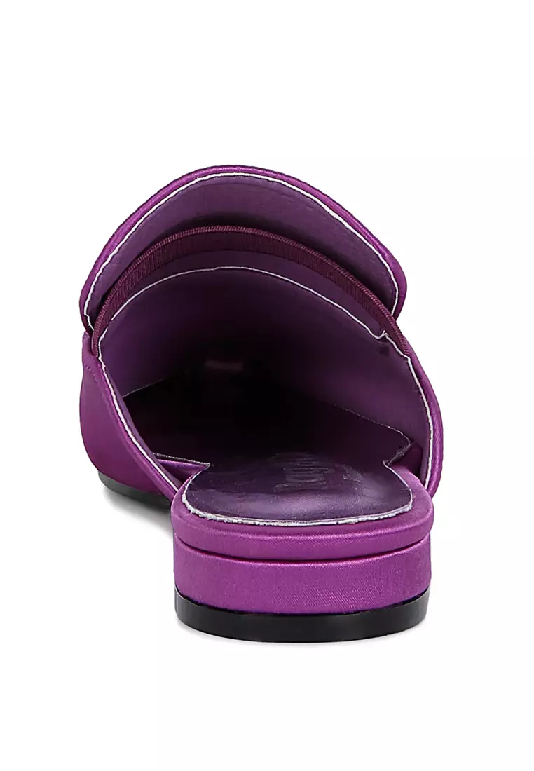 Rag & CO. Diamante Brooch Satin Mules in Purple