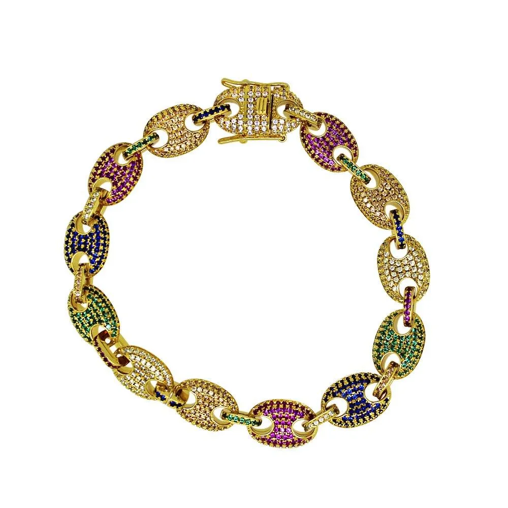 Rainbow Color CZ Marine Bling Bling Link Gold Bracelet