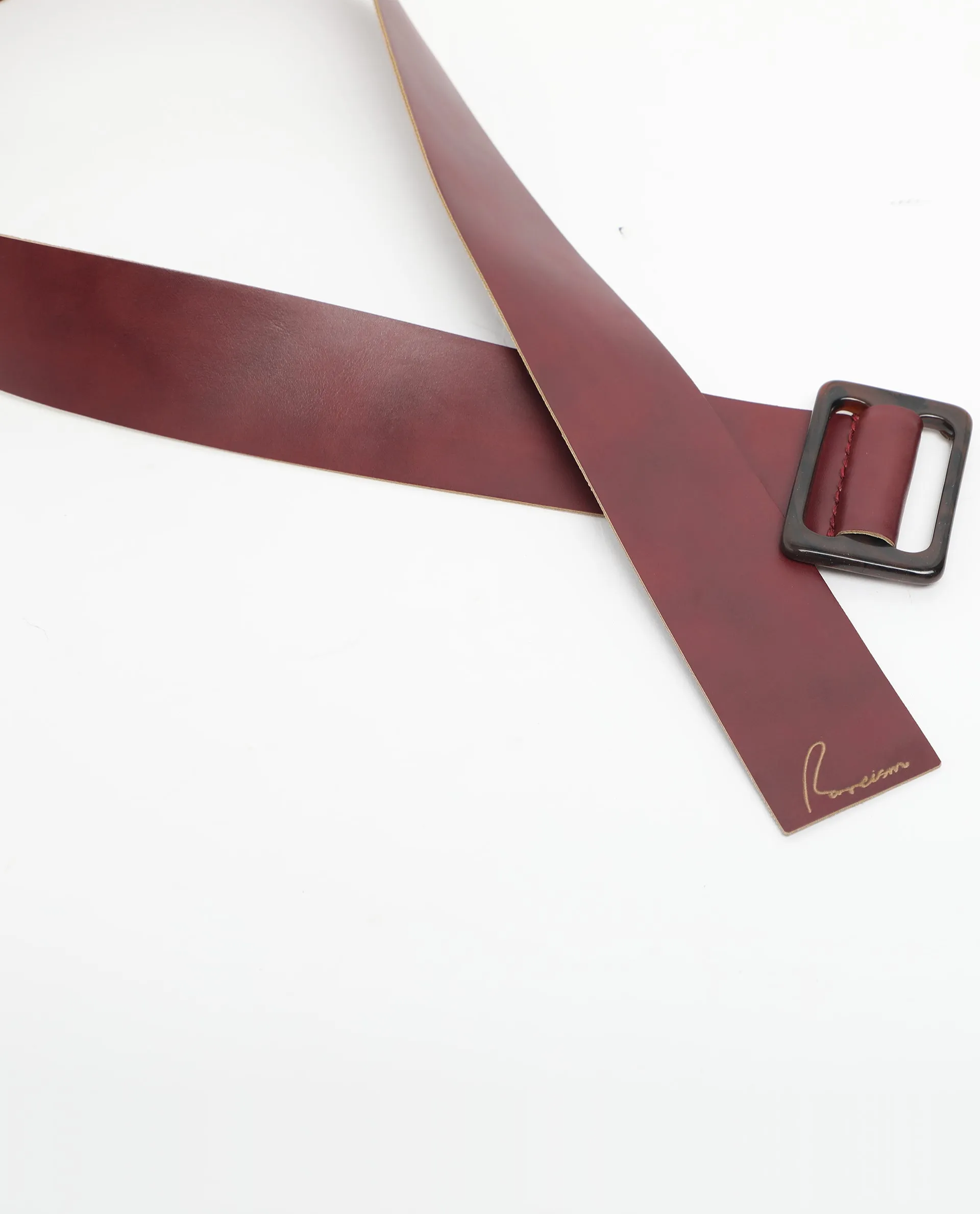 Rareism Women France Maroon Solid Leather Belt