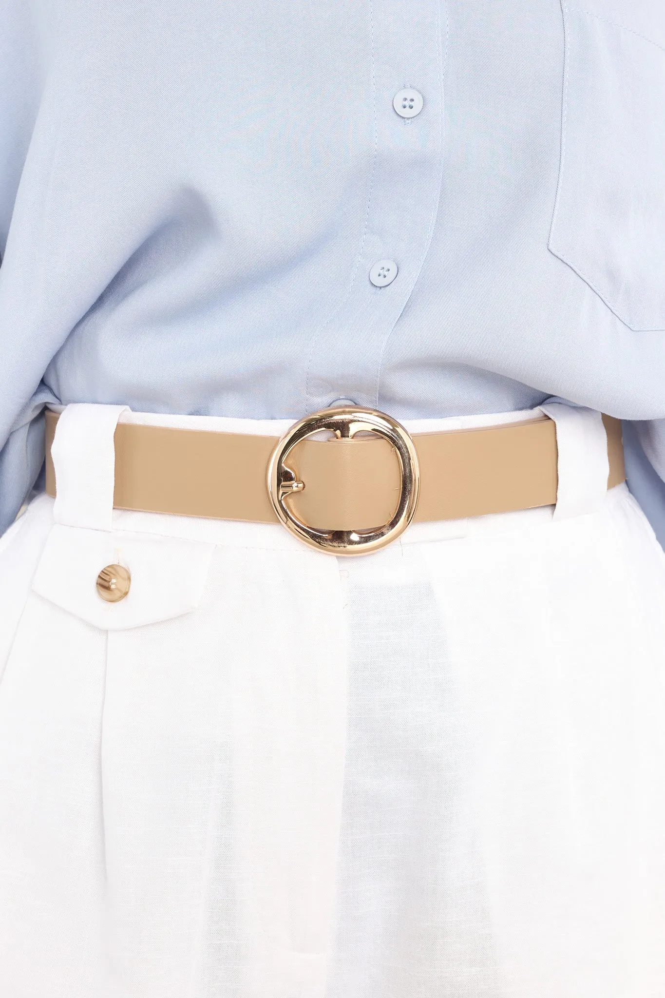 Right Now Beige Circle Pin Buckle Belt