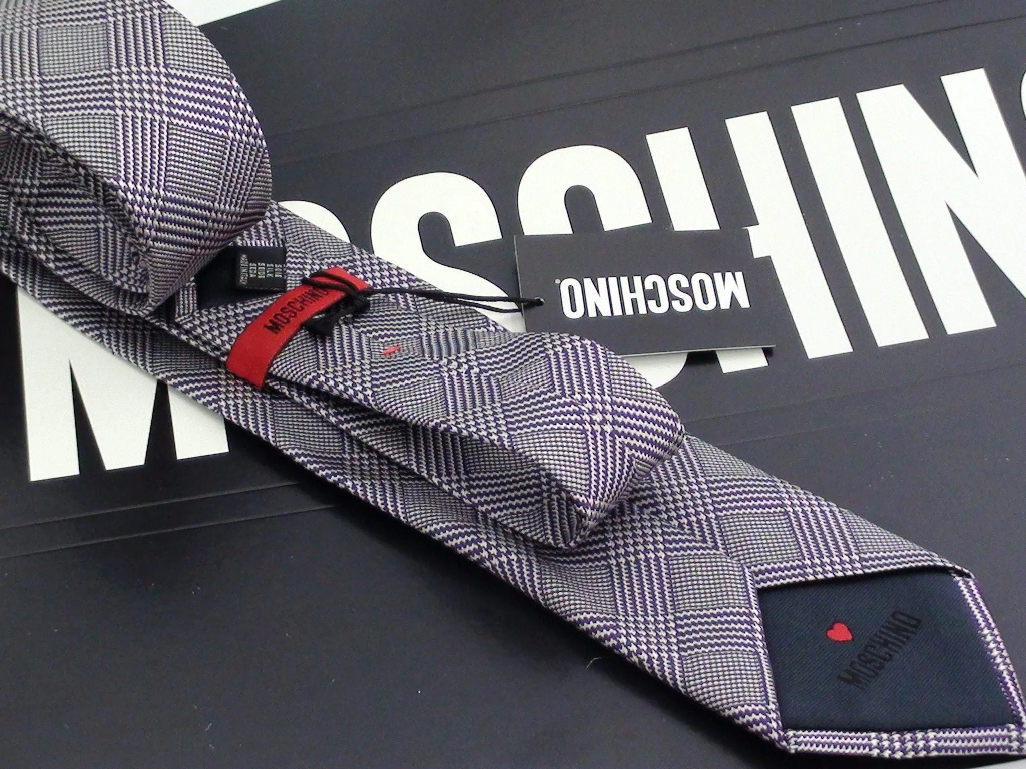 Silk Tie - MOSCHINO - Grey Check