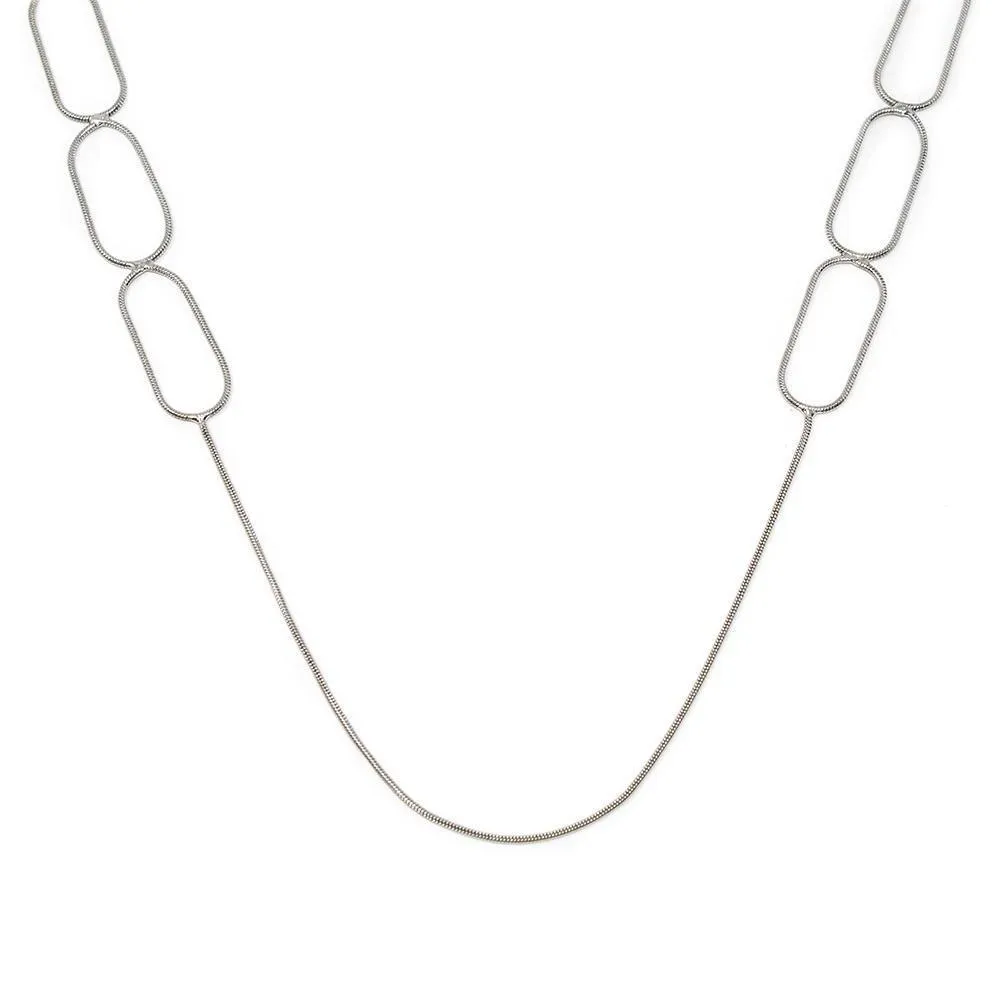 Snake Chain Loop Necklace Rhodium Plated