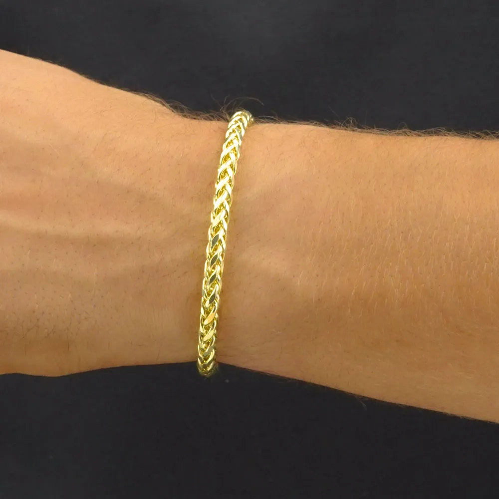 Solid Gold Palm Wheat Franco Bracelet Hollow