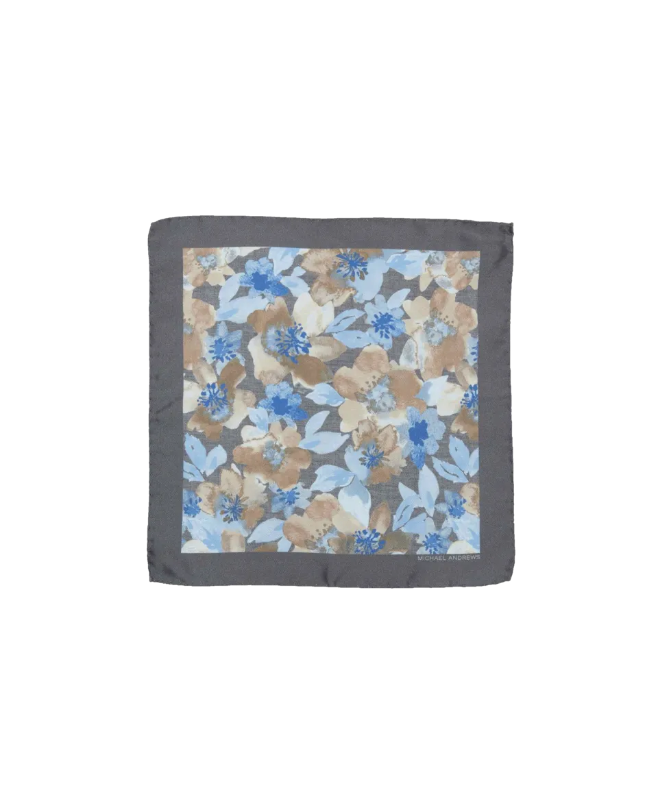 Steel Grey and Light Blue Watercolor Floral Pocket Square | He Spoke Style