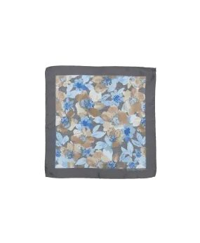 Steel Grey and Light Blue Watercolor Floral Pocket Square | He Spoke Style