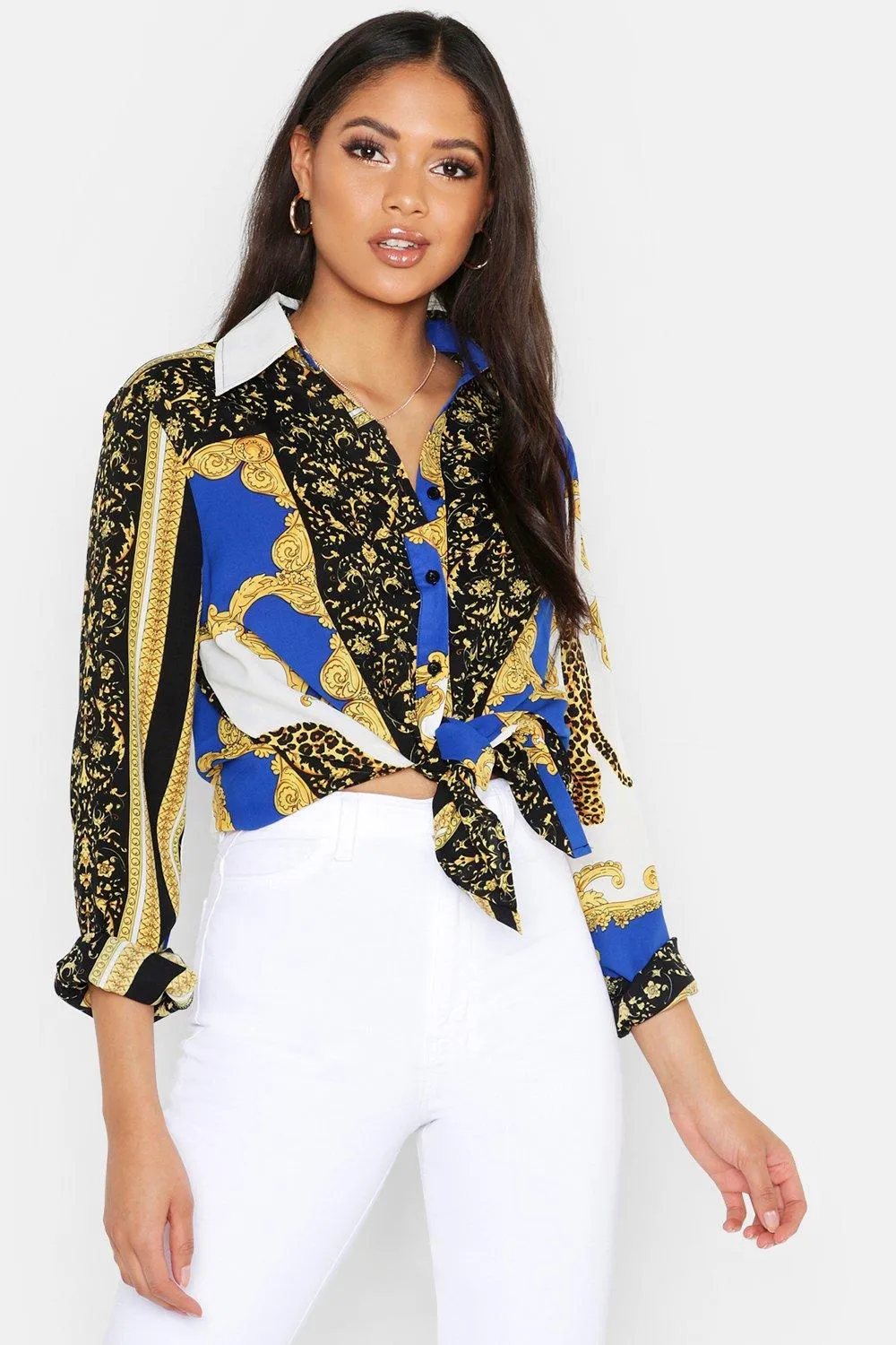 Tall Scarf Print Oversized Shirt