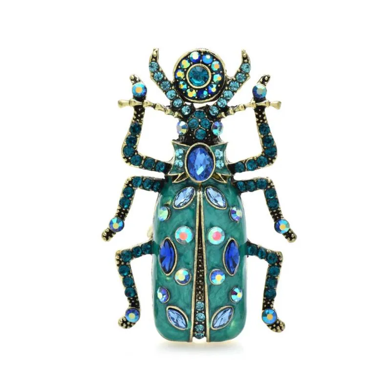 Teal & Blue Crystal Beetle All Seeing Eye Brooch - Don't AsK