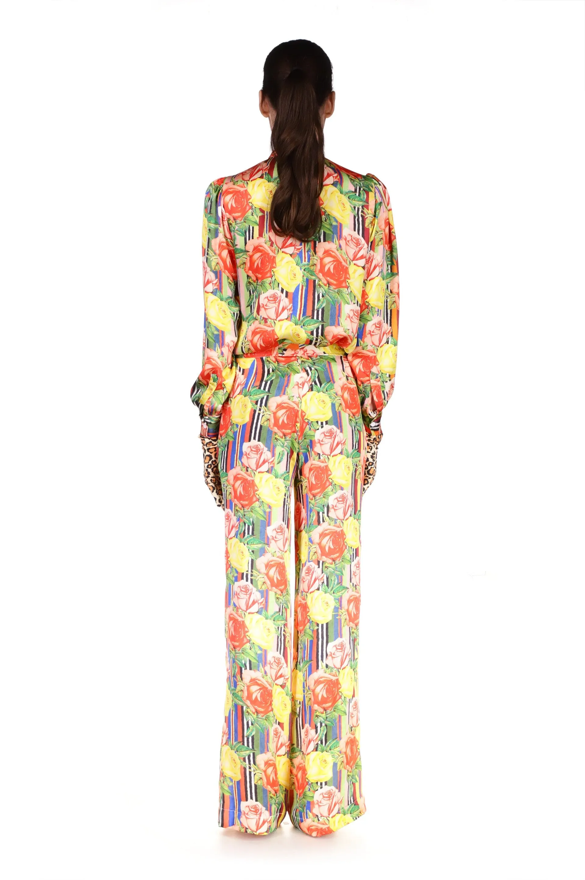 'Tequila Sunrise Roses' Tie Collar Blouse