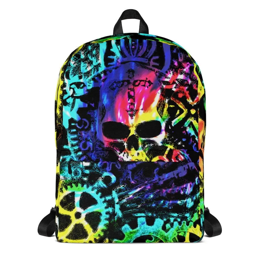 Tie Dye Steampunk Skull Water-Resistant Backpack