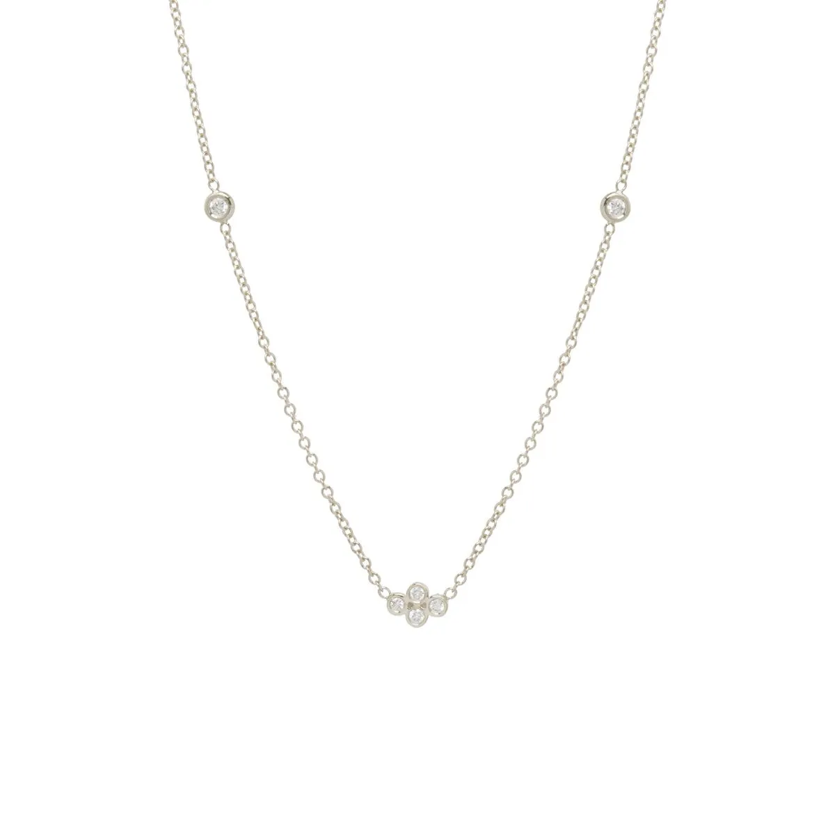 Tiny Bezel and Floating Diamond Quad Necklace