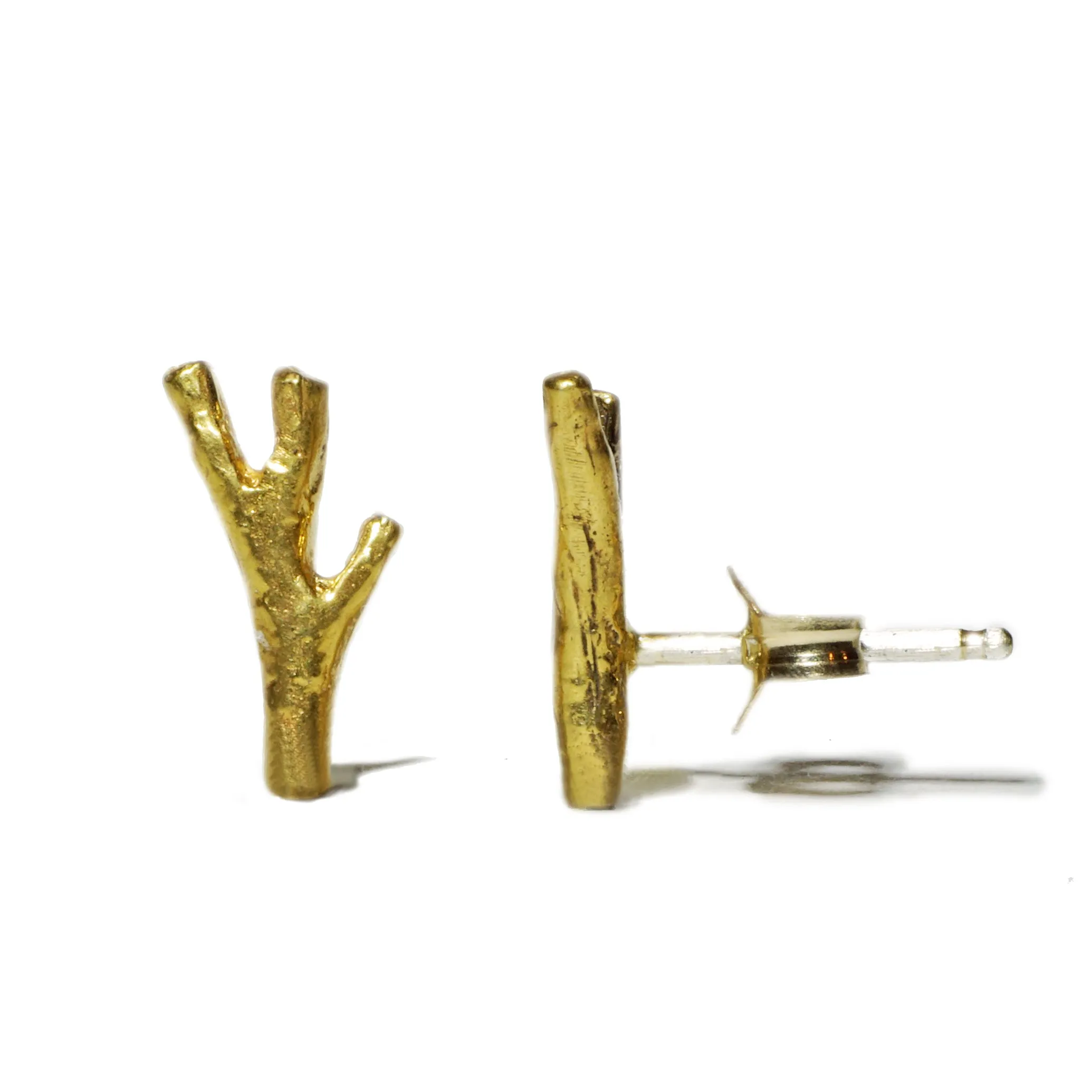 Tiny Branch Stud Earrings in 18K Gold Plate