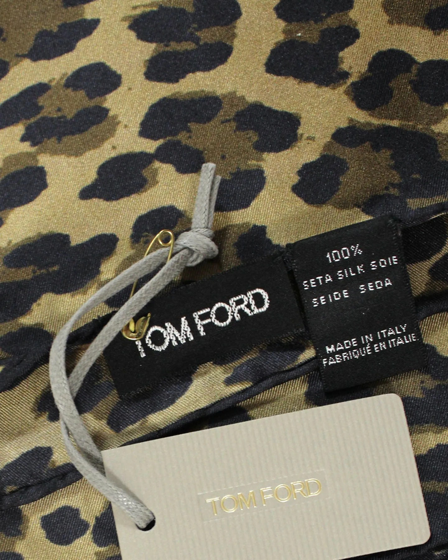 Tom Ford Silk Pocket Square Taupe Black Cheetah Design