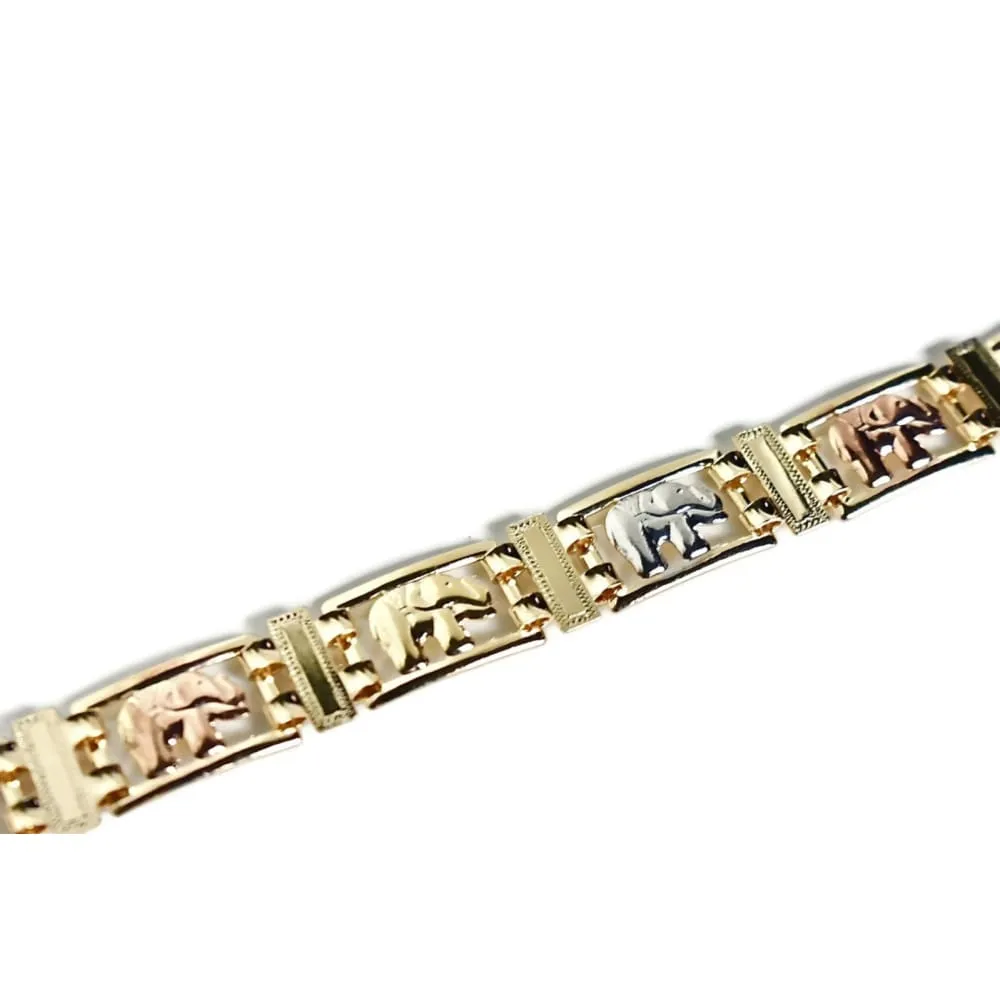 Tricolor link elephant 18kts of gold plated bracelet