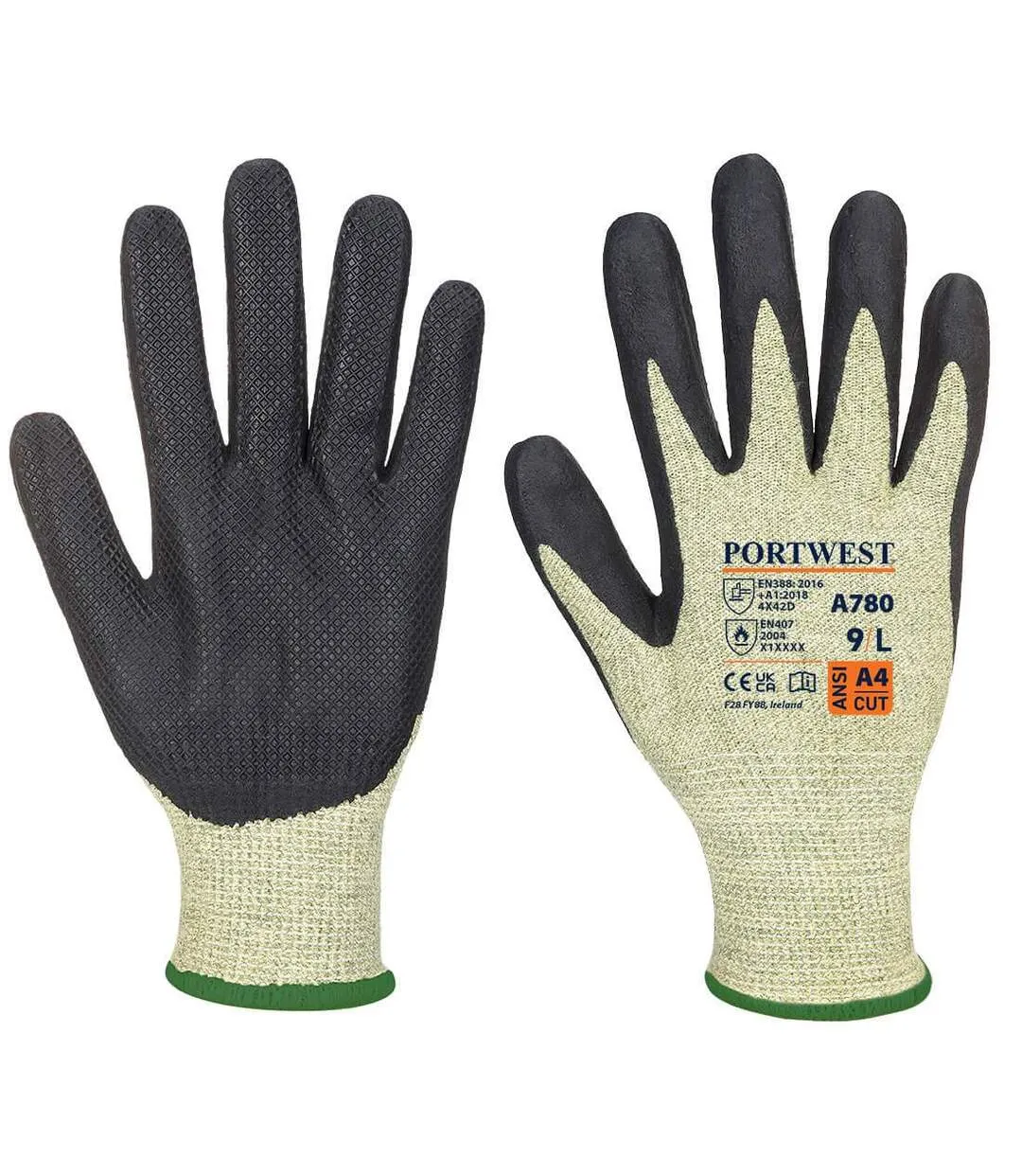 Unisex adult arc grip grip gloves l green/black Portwest