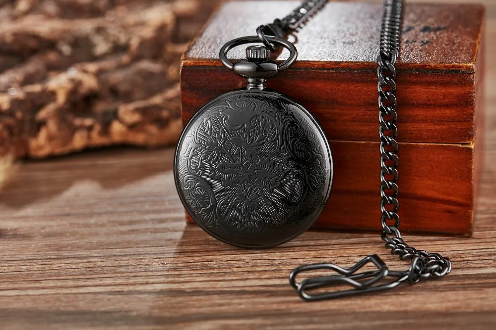 Unisex Arabic Roman Numerals Smooth Carved Antique Chain Pocket FOB Watch