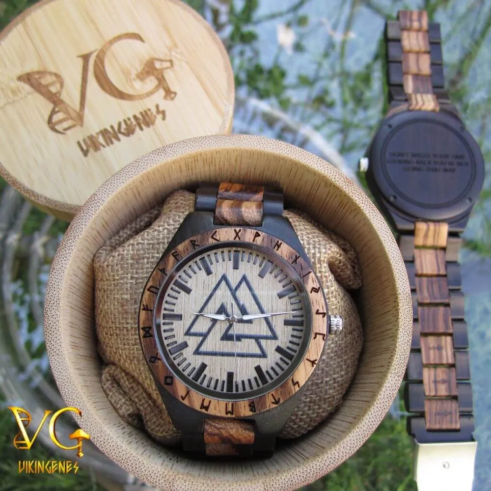 Valknut Handmade Engraved Wooden Watch