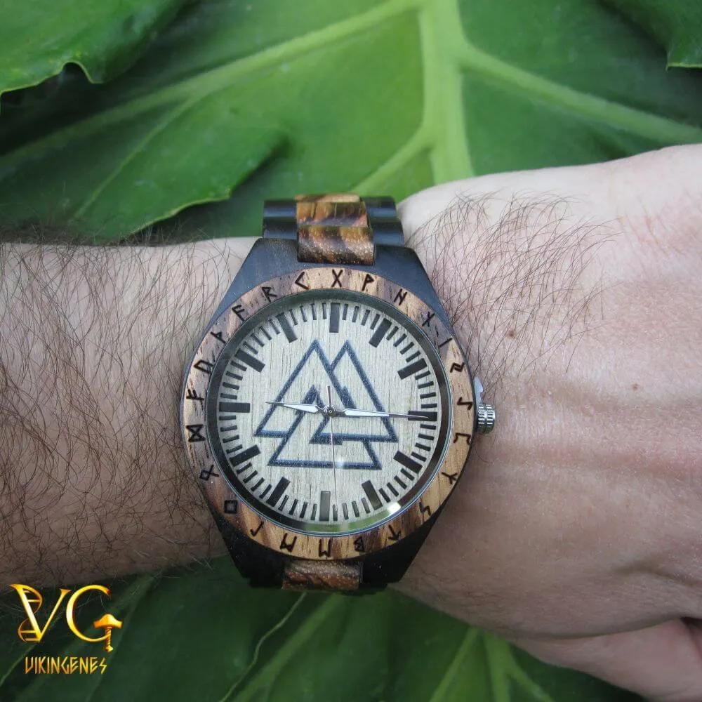 Valknut Handmade Engraved Wooden Watch